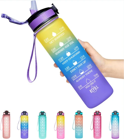 Bouteille d'eau de motivation de sport sans BPA Tritan étanche de 32 oz personnalisée avec paille de marqueur de temps